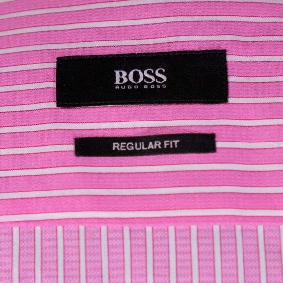 Hugo Boss Mens Dress Shirt Button Up Pink White Striped Cotton EU 42 US 16.5 - Picture 3 of 9